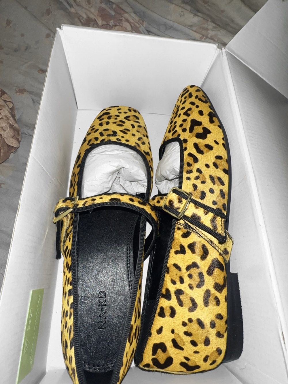 Leopard Print Mary Jane Flats in Yellow by NA-KD